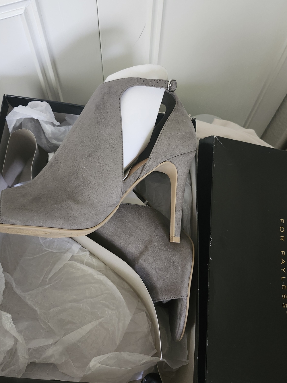 Christian Siriano Gray Suede Peep-Toe Cutout High Heels